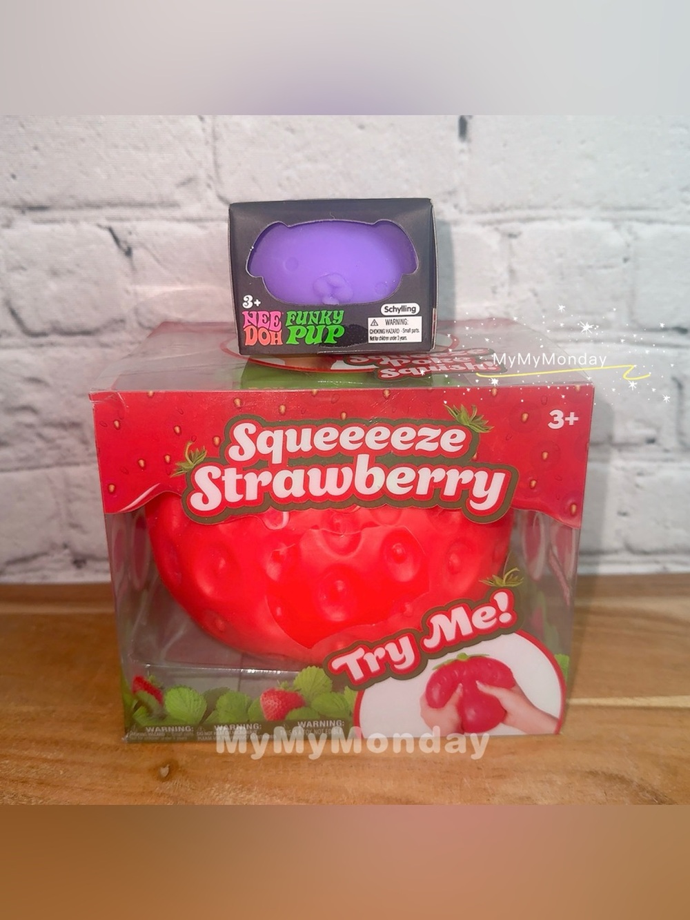 NeeDoh Funky Pup and Sunny Days Giant Squeezy Strawberry Squishy Toy Bundle